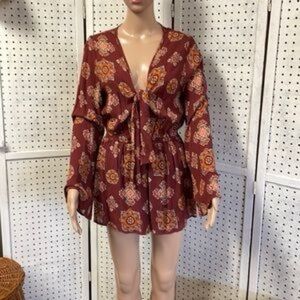 Taylor And Sage Paisley Romper Tie Front Boho Hippie Festival Medallion S